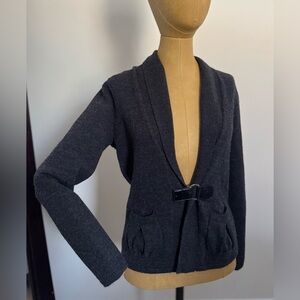A. GIANETTI 100% Merino Wool Black Cardigan with Buckle (Petite S)